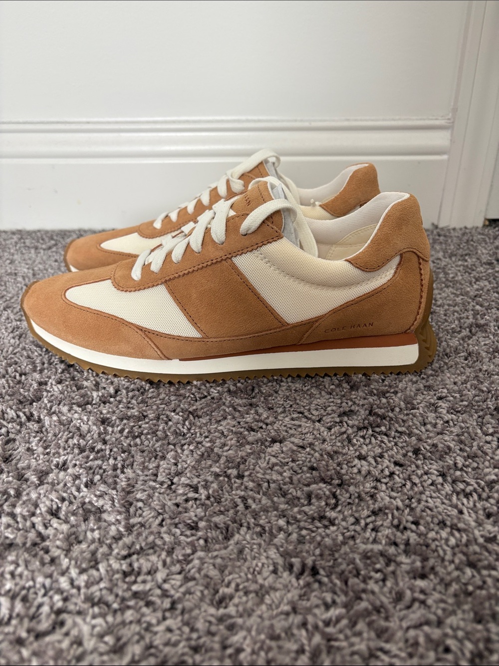 Cole Haan Women’s Suede & Mesh Sneakers — Tan and Cream - Picture 2 of 6